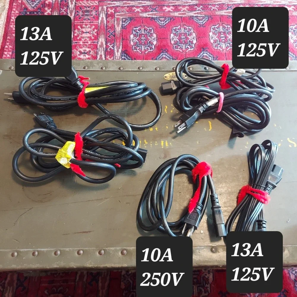 Lot of 5 Universal AC Power Cords 3-Prong C13 10A 13A 125V 250V Computer Monitor